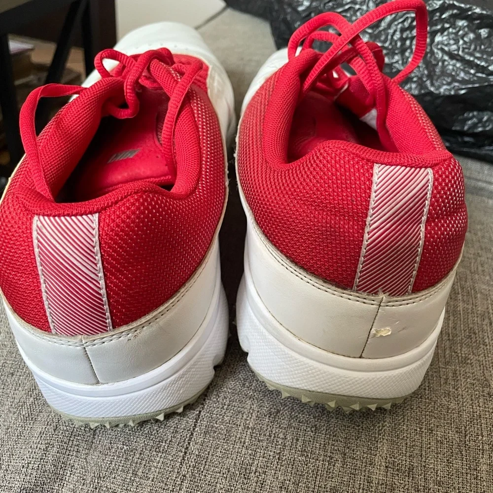 Nike Golf Air Rival White Red Trim Silver Swoosh Men’s 10.5 lace Up Golf Cleats